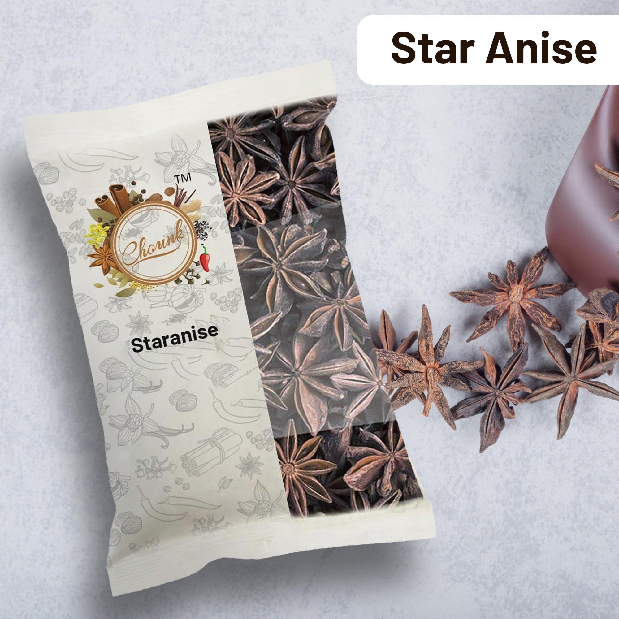 Chounk Chounk Natural Star Anise Spices Whole | Organic Chakri Phool | Badiyan Phool Whole Spices with No Preservatives, No Additives | Star Anise seeds 50g