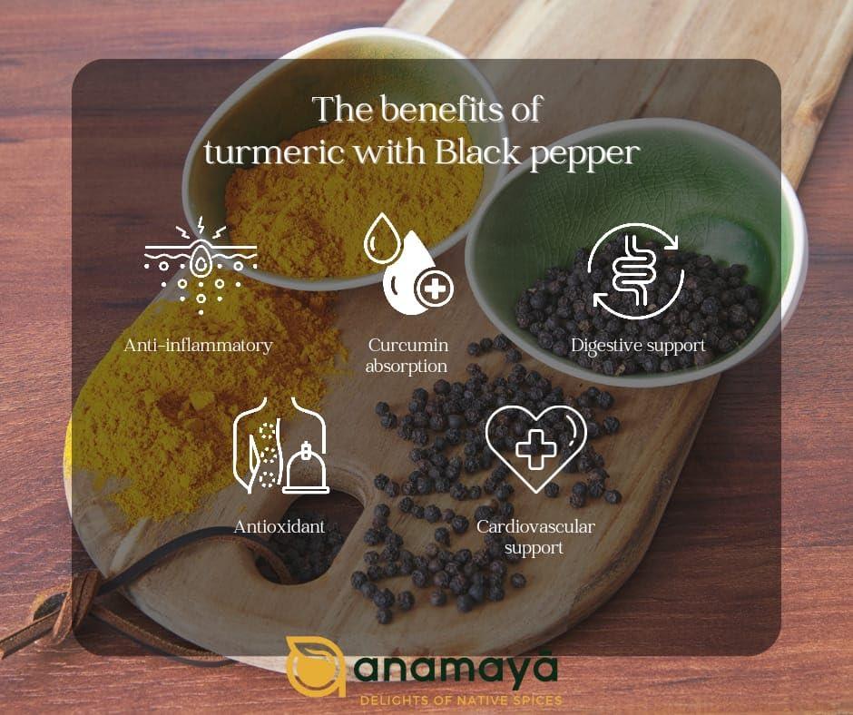 anamaya Lakadong Turmeric & Black Pepper Powder by Anamaya | 100% Pure & Natural | Healthy and well being combo | Nature\'s healing heroes | Turmeric & Kali Mirch powder | Pack of 2 | 100 Gms Each