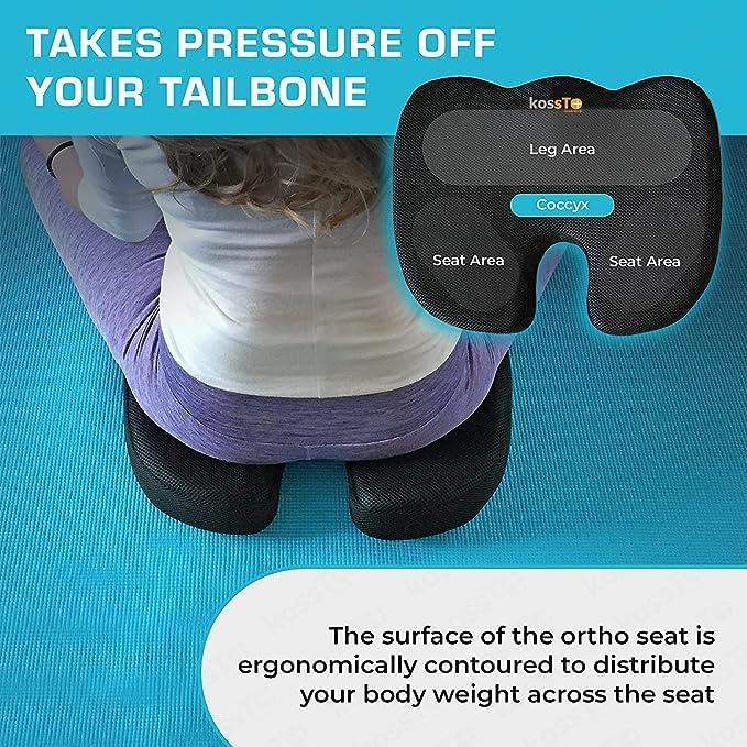 kossto kossto Orthopedic Memory Foam Coccyx Seat Cushion for Tailbone, Sciatica, Lower Back Pain Relief for Office/Home Chair & Wheelchair Sitting Seat with 2 Years Warranty| L -Above 80kg Wt.| (Black)
