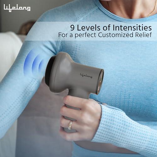 Lifelong Lifelong Wireless Manipol Hand Massager| Percussion Massage| Handheld Therapy with Variable Intensity to Relieve Pain in The Back, Neck, Shoulders & Legs| LED Display|8 Detachable Head|4000mAh Battery