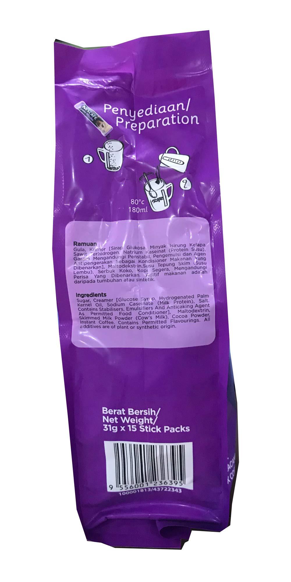 Nestle Nestle Nescafe 3 in 1 Mocha Coffee Latte - Instant Coffee Packets - Single Serve Flavored Coffee Mix (15 Sticks)