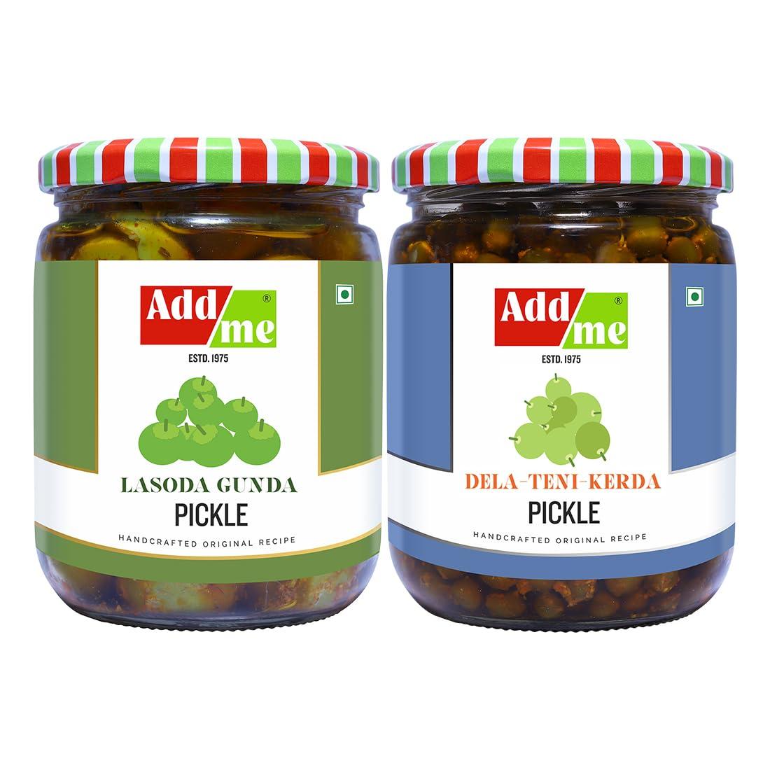 Add me Add Me Lasoda Gunda Rajasthani Pickle 500gm + Add me tenti dela ker achar 500 gm Rajasthani marwadi Achaar Combo Mixed Glass Pack