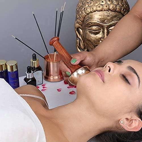 Livronic Livronic Kansa Wand (4.5 CM) Face Detox Bronze Wand Body and Foot Massager With Wooden Handle For Detoxification And Deep Relaxation (Small & Mini)