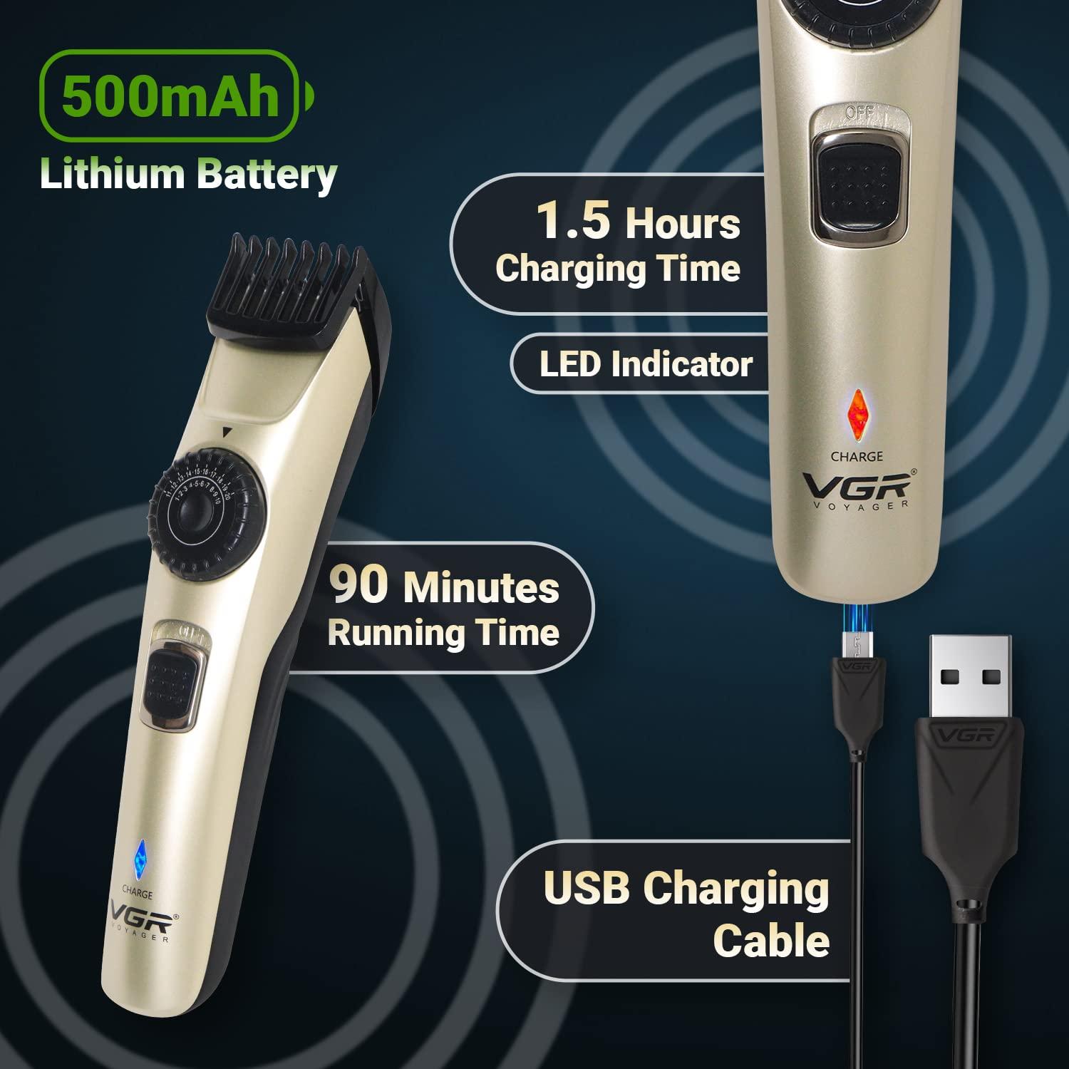 VGR VGR V-031 Professional Cord & Cordless Hair Clipper Runtime: 90 min Trimmer for Men Multicoloured