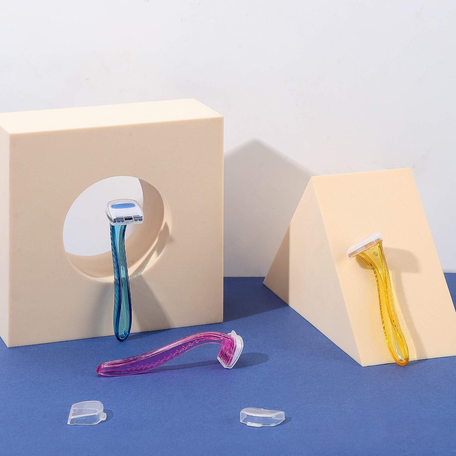 Honoson 30 Pieces Bikini Razors T-Type Beauty Razor Bikini Line Trimmer Personal Women Bikini Razor Small Armpit Trimmer for Body Cosmetic Tool (Light Blue, Light Yellow, Light Pink, Rose, Deep Pink)