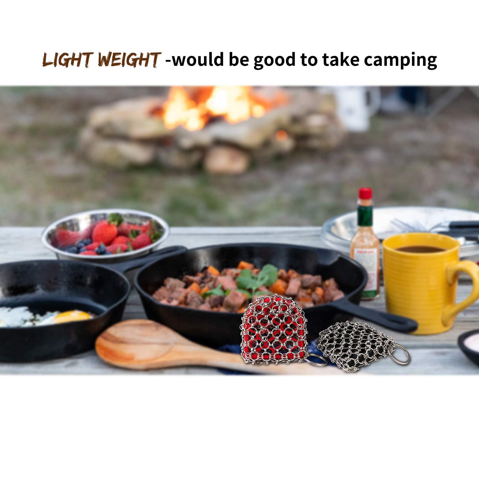 Herda Cast Iron Scrubber Skillet Cleaner 316 Chainmail Scrubber for Cast Iron Pan, Silicone Insert Light Weight Life Time Use Herda Chain Mail Metal Scrubber for Cleaning Steel Skillet, Wok, Carbon Steel