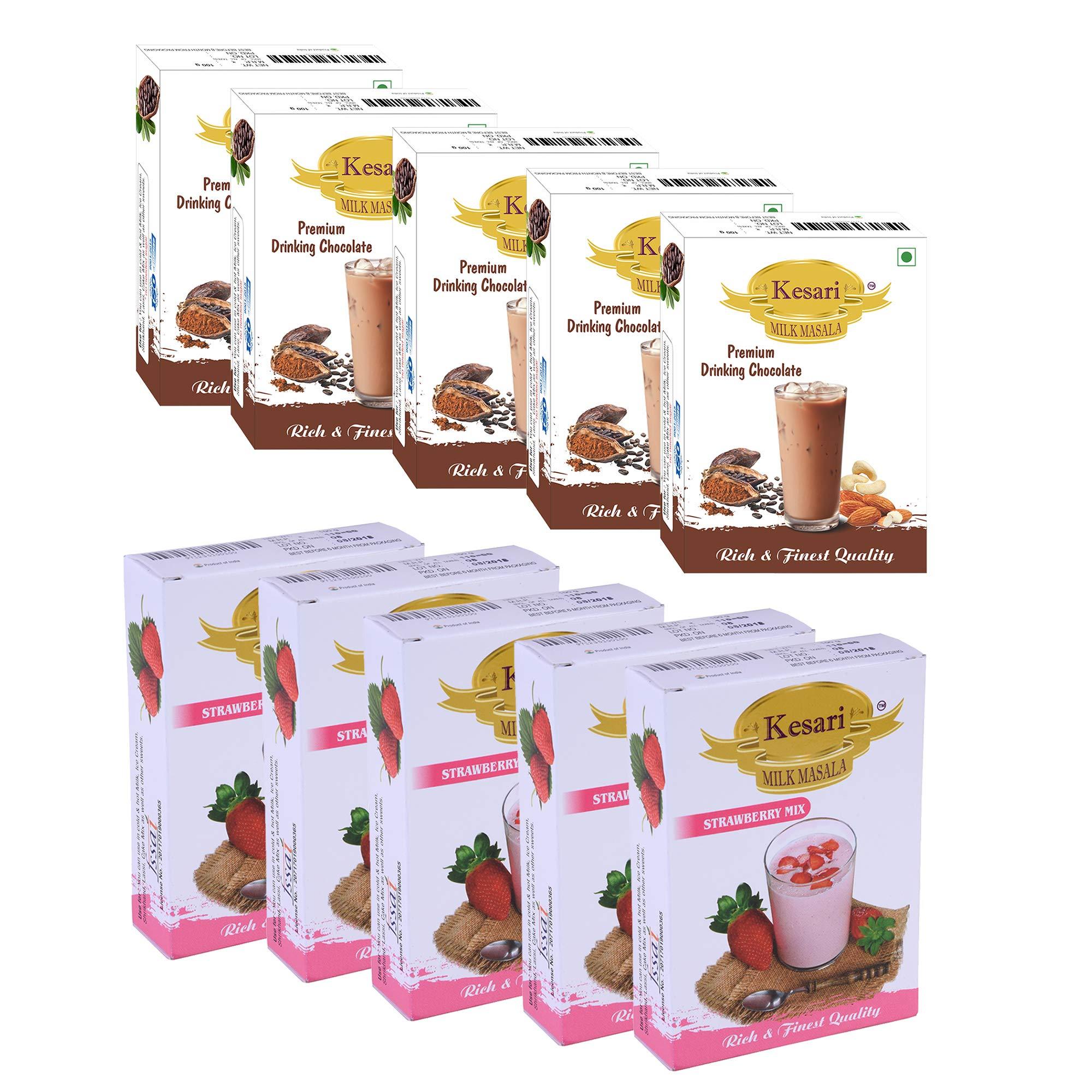 Kesari Kesari Premium Drinking Chocolate Milk Masala- 100 Gram, Strawberry Milk Masala-100 Gram Combo, Pack of 5