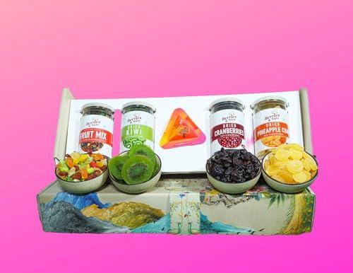 Berries And Nuts Berries And Nuts Premium Dried Fruits Gift Box | Assorted Dried Fruits Box | Fruit Mix 200 Grams, Dried Kiwi 200 Grams, Dried Cranberries 200 Grams, and Dried Pineapple Coin 200 Grams | 800 Grams Box | Dry Fruit Gift Pack for Special Ocassions | Anyt