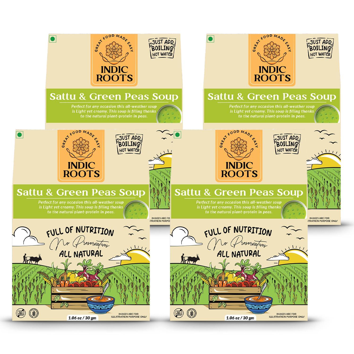 Organic Roots Organic Roots Sattu & Green Peas Instant Soup Packets, Healthy Natural Ready To Cook Vegetable Soup Mix Powder, Pack of 2 (30G Each, 230Ml)