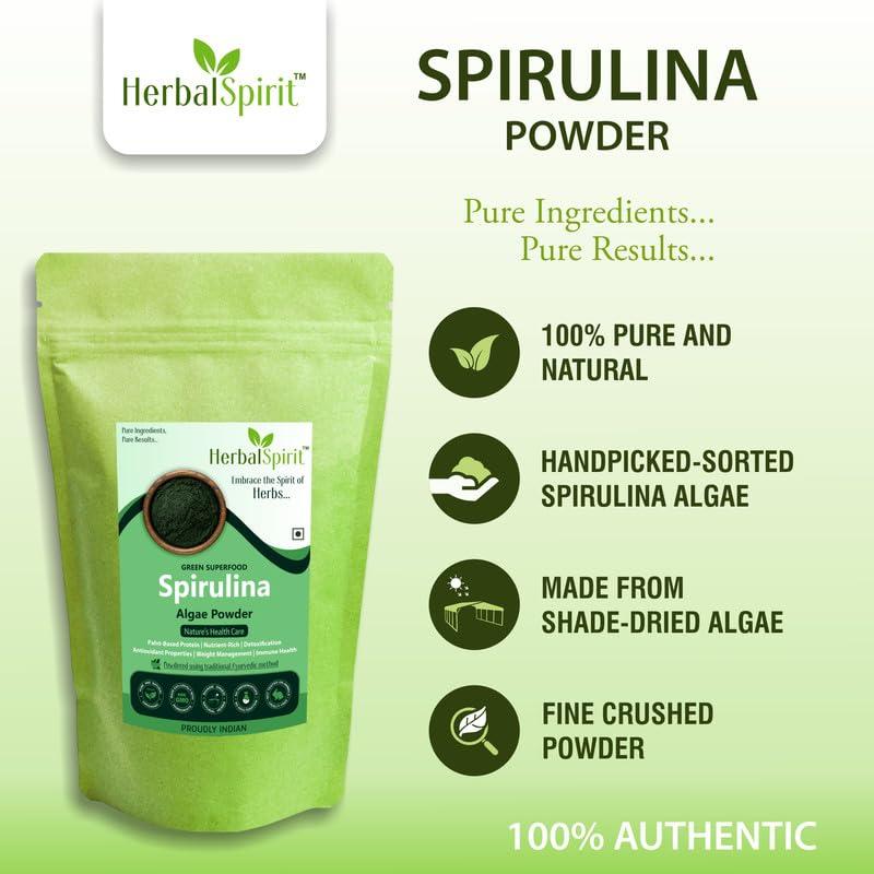 HerbalSpirit Herbal Spirit Spirulina Powder Organic, 100gm | Spirulina Algae Powder | Green Spirulina Powder | Healthy Organic Spirulina Powder | Superfood Greens Powder | Blue Green Algae Superfood Powder |