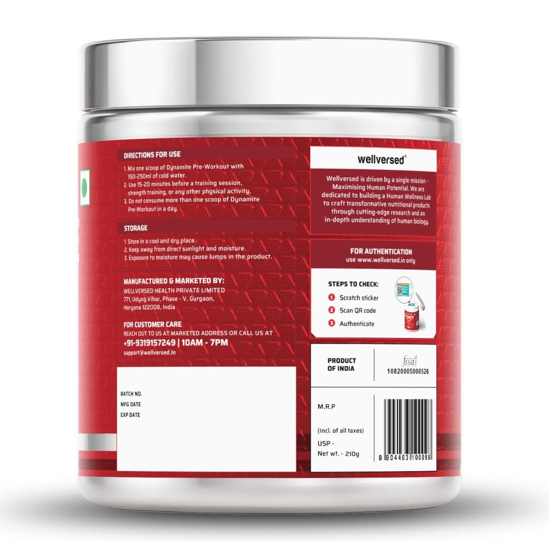 Wellversed Dynamite Dynamite Pre-Workout (210g, 15 Servings) | Valencia Orange | Pre-Workout For Men & Women With 200mg Alpha GPC | 200mg Caffeine | 6500mg Citrulline Complex | 1000mg Creatine