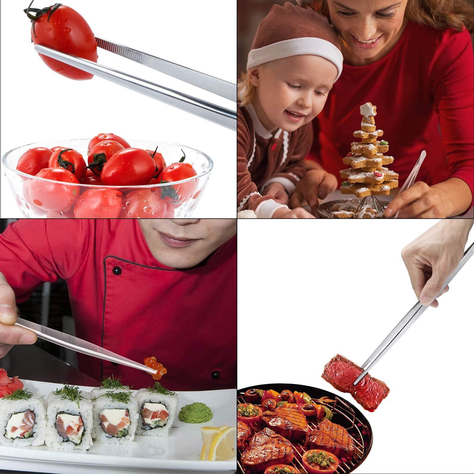 CHENSHUO Chenshuo Long Handle Stainless Steel Straight and Curved Tweezers Nippers,Silver,2 Pieces