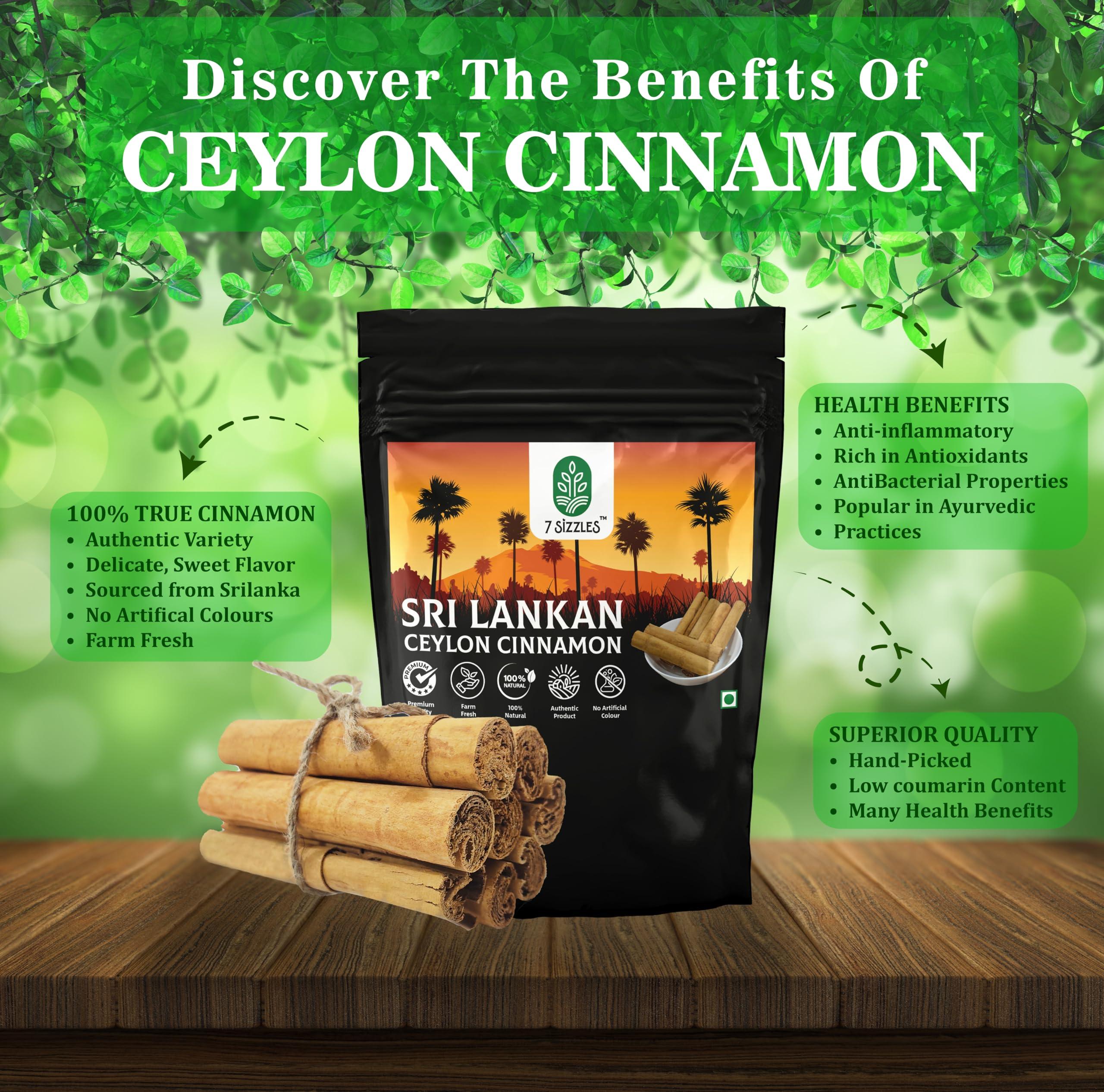 7 Sizzles 7 Sizzles SriLankan Ceylon Cinnamon Stick/Dalchini Sticks/Fresh True Cinnamon Quills (Cinnamomum verum) (2x250 Gm) (500 Gm)