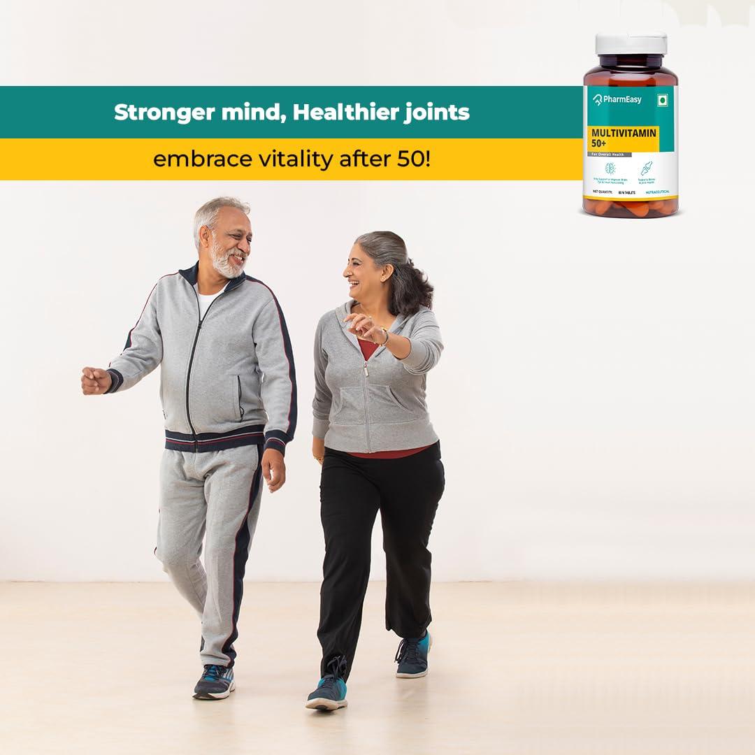 PharmEasy PharmEasy Multivitamin 50 Plus Age Tablets with Vitamins, Minerals, Herbal Extracts, Antioxidants, Immunity and beauty Blend for Energy, Heart, Bones and Skin Support - 60 Tablets