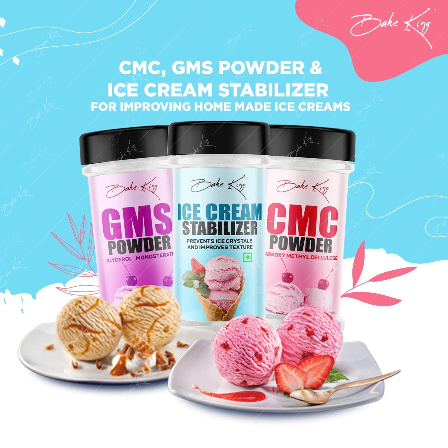 BAKE KING BAKE KING Pack Of 3 Ice Cream Stabilizer 50Gm,Gms Powder (Glycerol Monostearate) 50Gm & Cmc Powder (Carboxymethyl Cellulose) 50Gm|Raising Ingredient Powder|Instant Ice Creams That Improves Texture