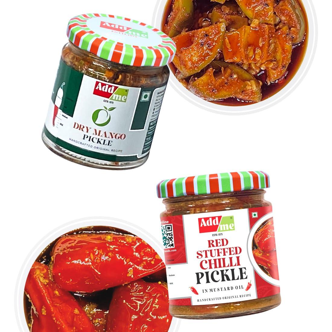 Add me Add me Combo Pickle Pack 6 In 1 Dry Mango Achar 150Gm + Mixed Pickles 200Gm + Amla Murabba 200Gm + Sweet Lemon Pickle 200Gm + Lal Mirchi Ka Achar 200Gm + Sweet Mango Jeera Chutney 200Gm Glass Jar