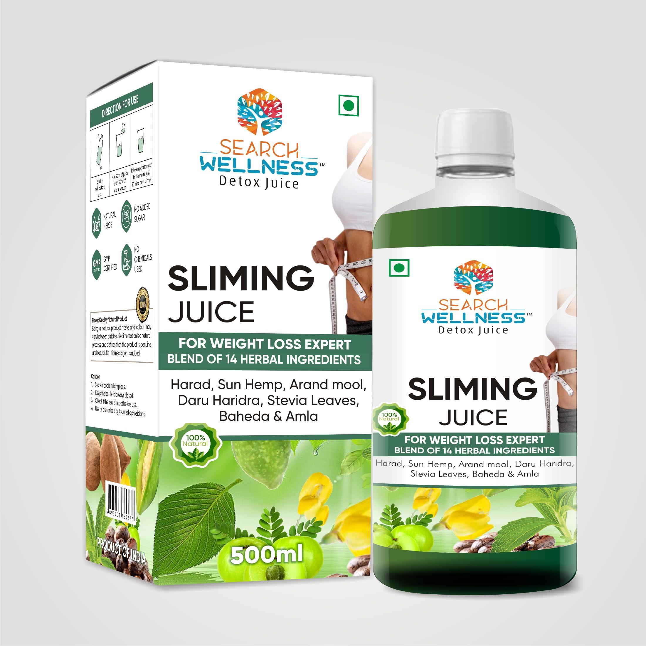 SEARCH WELLNESS SEARCH WELLNESS Slimimg Juice Healthy Juice -500 ML (Pack\'s 2) | Aid Metabolism & Digestion For Women & Men | Slim Fit Weight Cut Down Detox Amla Ayurvedic Juice | Non GMO & BPA Free | Sugar Free