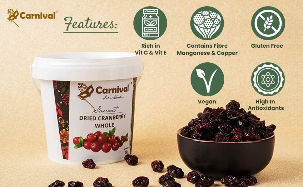 Carnival Carnival Dried Cranberry & Blueberry Combo of 2 (each 250g)| Healthy Snacks | Whole Premium Dried Berries | Dryfruits | Antioxidant Rich