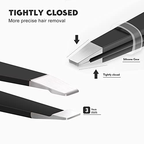ZERNBER ZERNBER Tweezers for Women Stainless Steel Precision Tweezer Set with Leather Bag ,Eyebrow Tweezers for Facial Hair, Ingrown Hair, Splinters and More (4 Count)