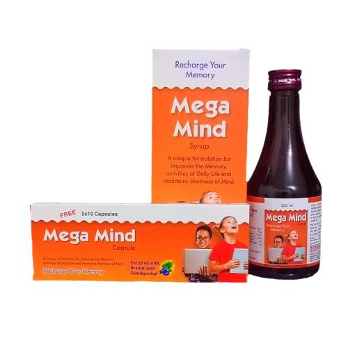 AMAR AYURVED BHAWAN Ayurvedic Mega Mind Brain Tonic For Improving Memory, Releasing Stress And Mind Booster| WITH 20 TABLETS FREE |For Men And Women PACK OF 1 (200 ML)|