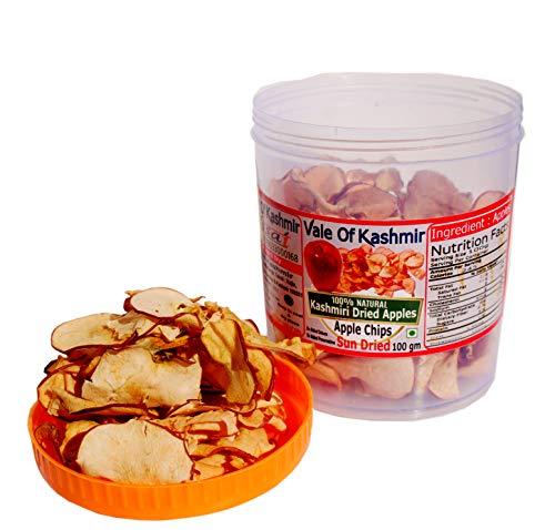 Vale Of Kashmir Vale Of Kashmir Apple Chips Slices Dried 100 gm in Food Grade Jar | Dry Apple 100% Natural No Added Flavours No Added Preservatives | Best Source of Fibre
