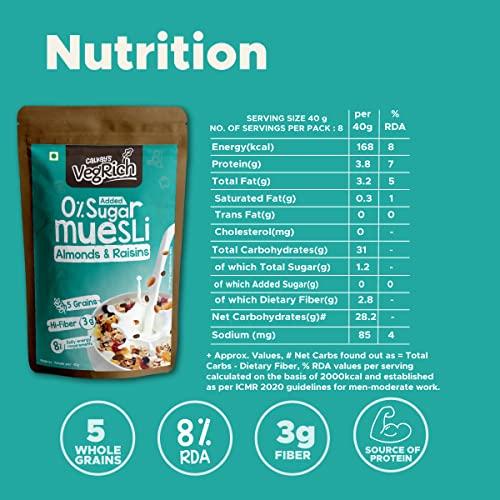 CALVAY'S Calvay's VegRich No Added Sugar Muesli (Assorted Combo) Diabetic Friendly | Sugar Free Muesli - Rolled Oats + Wheat Flakes + Barley + Almonds and Raisins (Assorted Zero Sugar Combo)