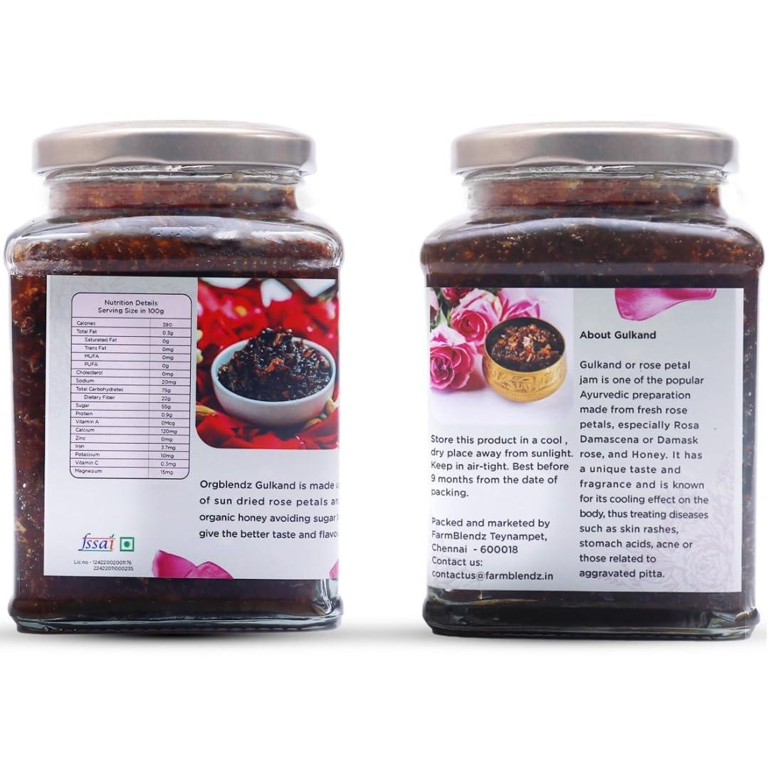 ORGBLENDZ ORGBLENDZ- Gulkand Organic without Sugar 500Gm |Sugarfree Jam| Honey with rose petals Sun Cooked|Good for Gut Health | Natural Coolant | No artificial chemicals or preservatives