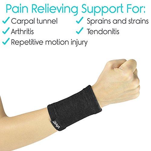 VIVE Vive Wrist Sweatbands (Pair) - Bamboo Charcoal Compression Wristband - Athletic Support for Carpal Tunnel Pain Relief, Arthritis, Tendonitis and Tennis (Black, Large/X-Large)