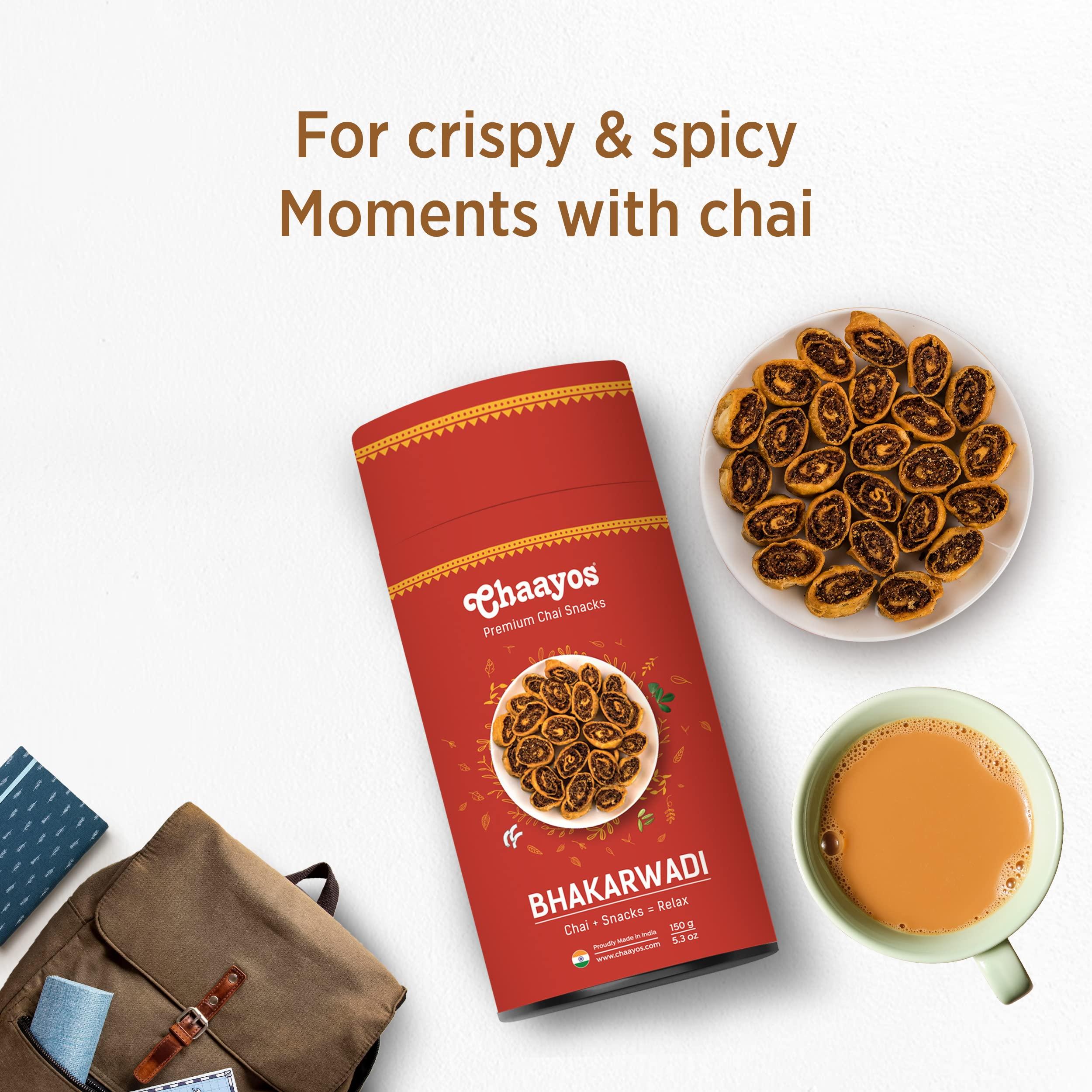 Chaayos Chaayos Bhakarwadi Fresh, 150 Gm Pack|Chai Time Snack|Ready To Eat Bhakarwadi Snacks|Mini Bhakarwadi|Indian Namkeen Nashta|Authentic Regional Preparation|Traditional Indian Snacks|Party Snacks
