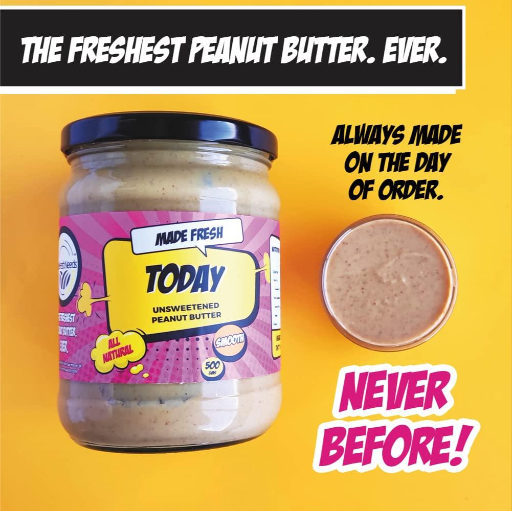 TheFreshNeeds TheFreshNeeds Natural Peanut Butter (Unsweetened Smooth) | Made Fresh on Order | 1kg | High Protein | Insanely Tasty & Healthy | 100% Peanuts | Sugar-free | 500gm x 2