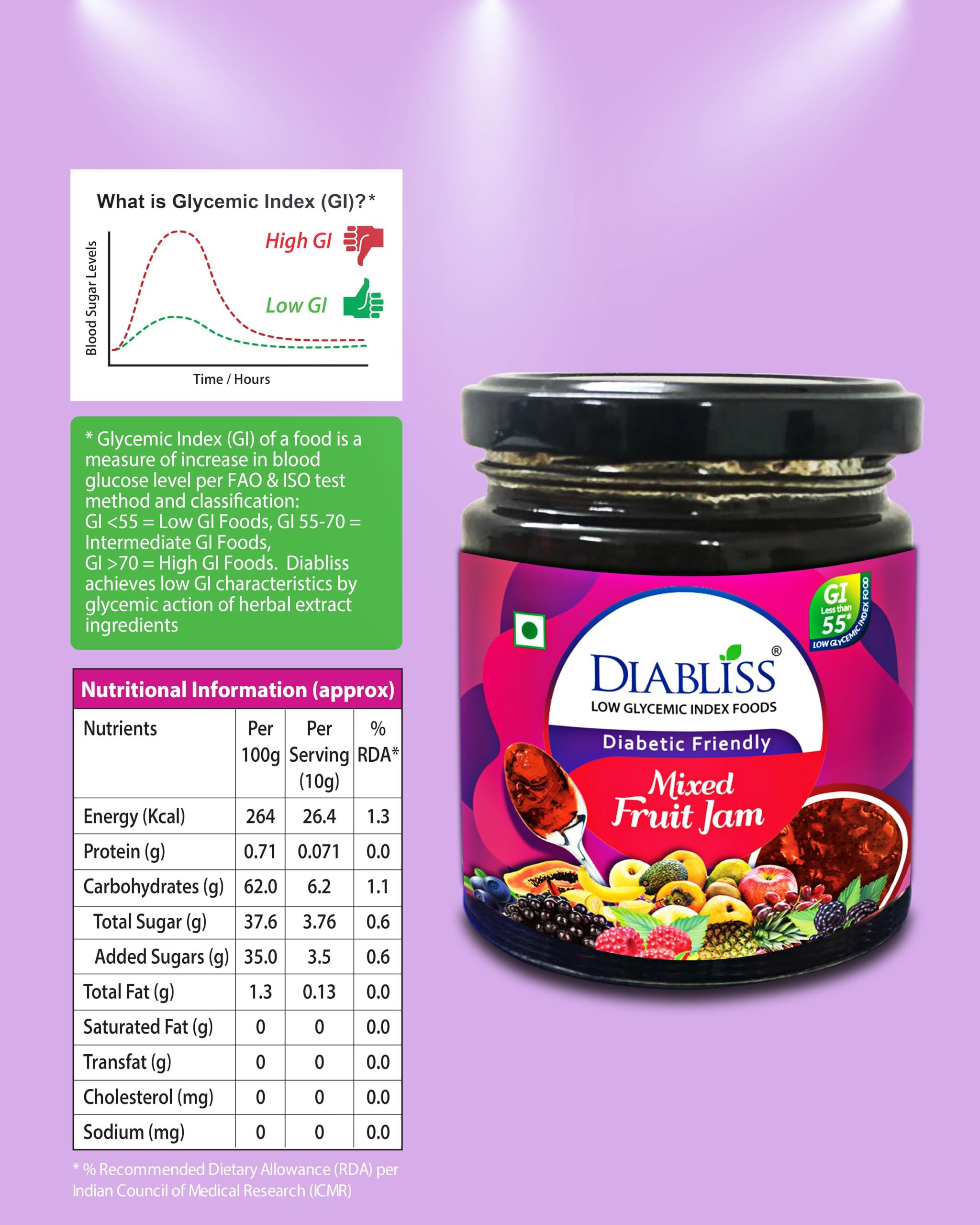 Diabliss DiaBliss Diabetic Friendly Mixed Fruit Jam 225g Low Glycemic Index(GI) Sugar Free Alternative (675 g)