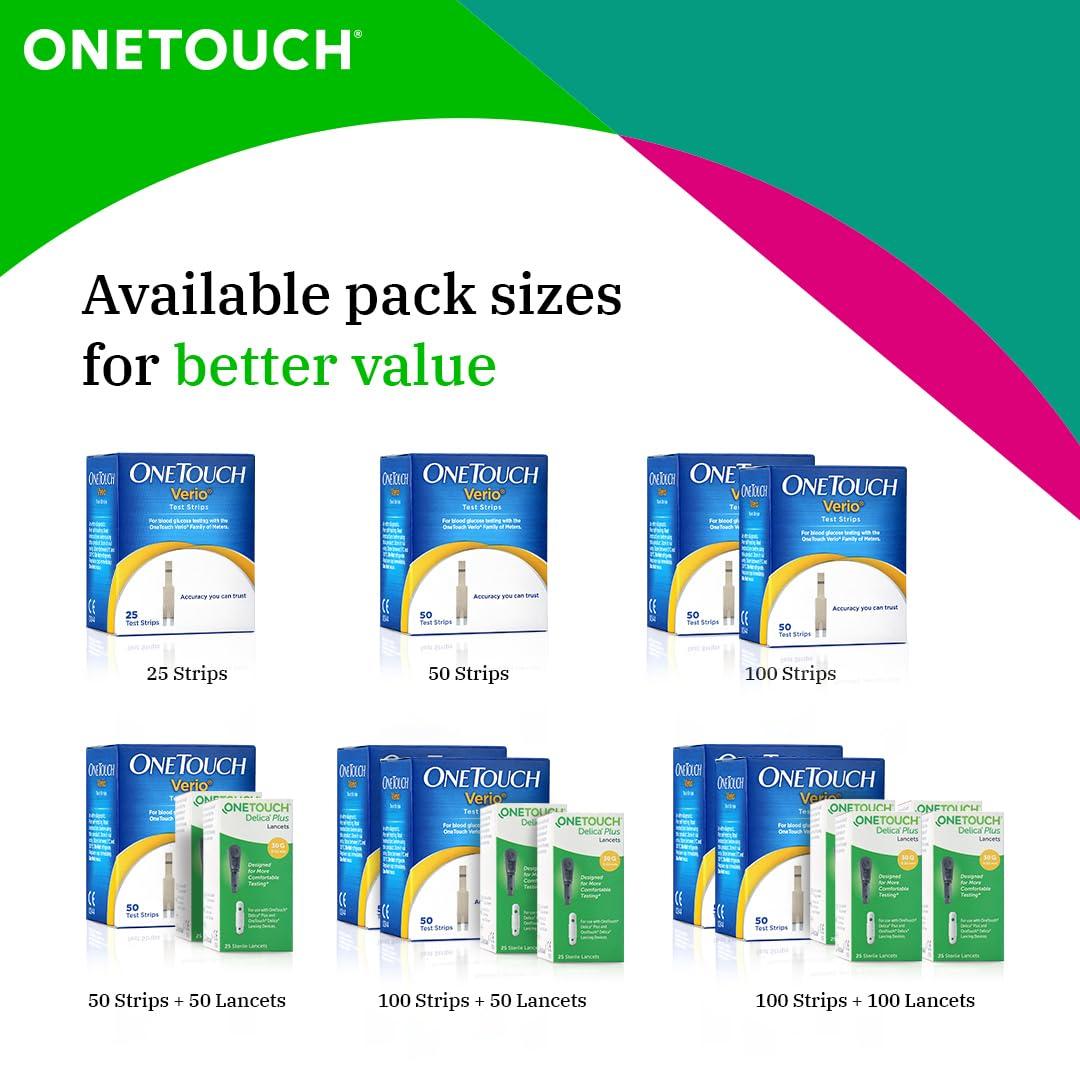 OneTouch OneTouch Verio Test Strips | Pack of 25 Strips | Blood Sugar Test Machine Testing Strips | Global Iconic Brand | For use with OneTouch Verio Flex Glucometer