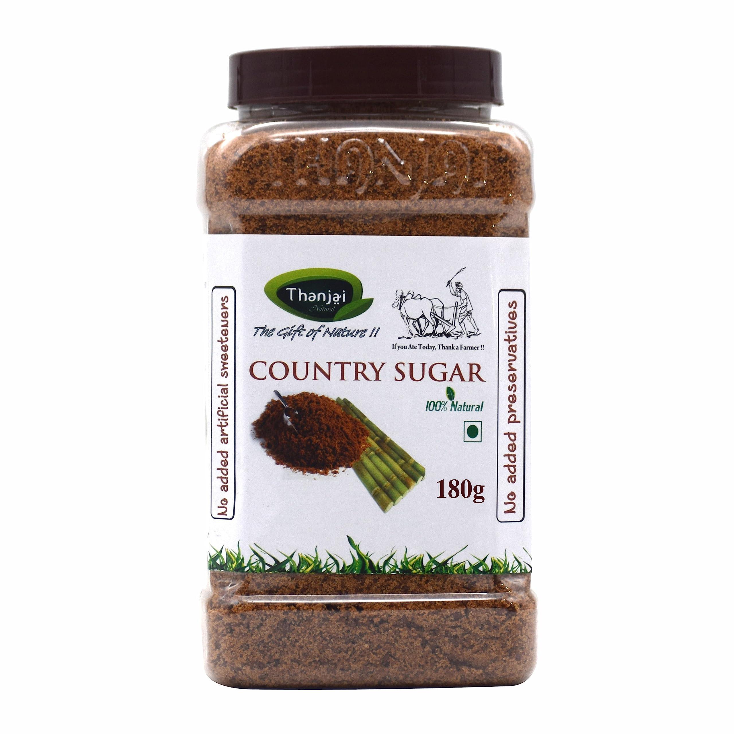 Thanjai Natural Thanjai Natural Country Sugar 180g / Sugarcane Jaggery Powder/Naatu Sakkarai - Organically Processed 100% Natural, No Chemical Added (Jar)