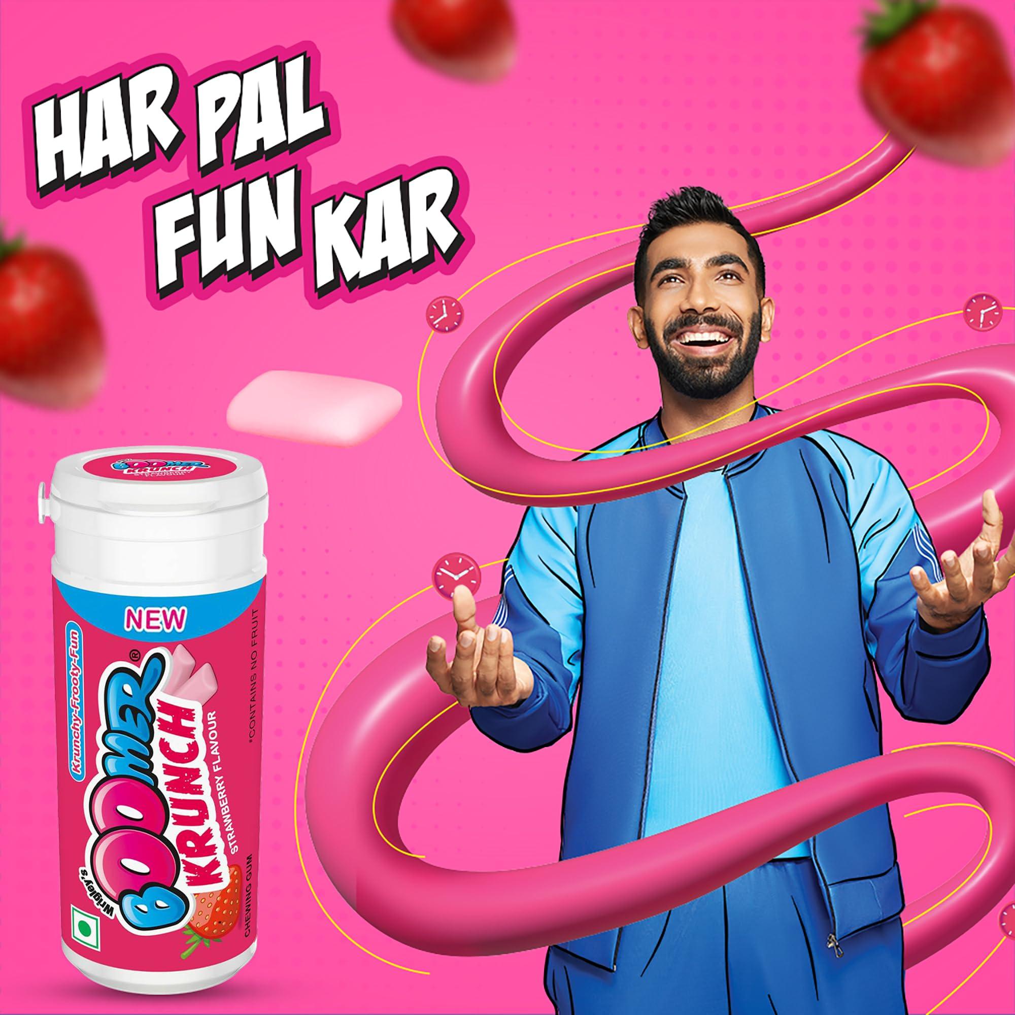 Boomer Boomer Krunch Chewing Gum | Strawberry Flavour Bubble Gum | Long-Lasting Taste & Fun | Pocket-Friendly & Easy to Carry Tube | Show Box Pack |230.4 g