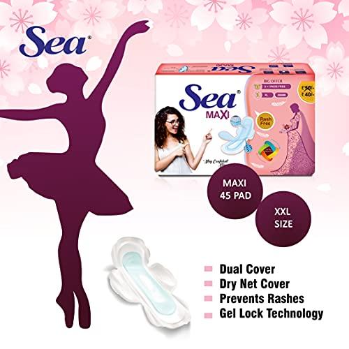 Sea SEA Sanitary Pad For Women | 45 XXL Maxi Pads | Organic Cotton Pad with Leak And Odour Lock Technology