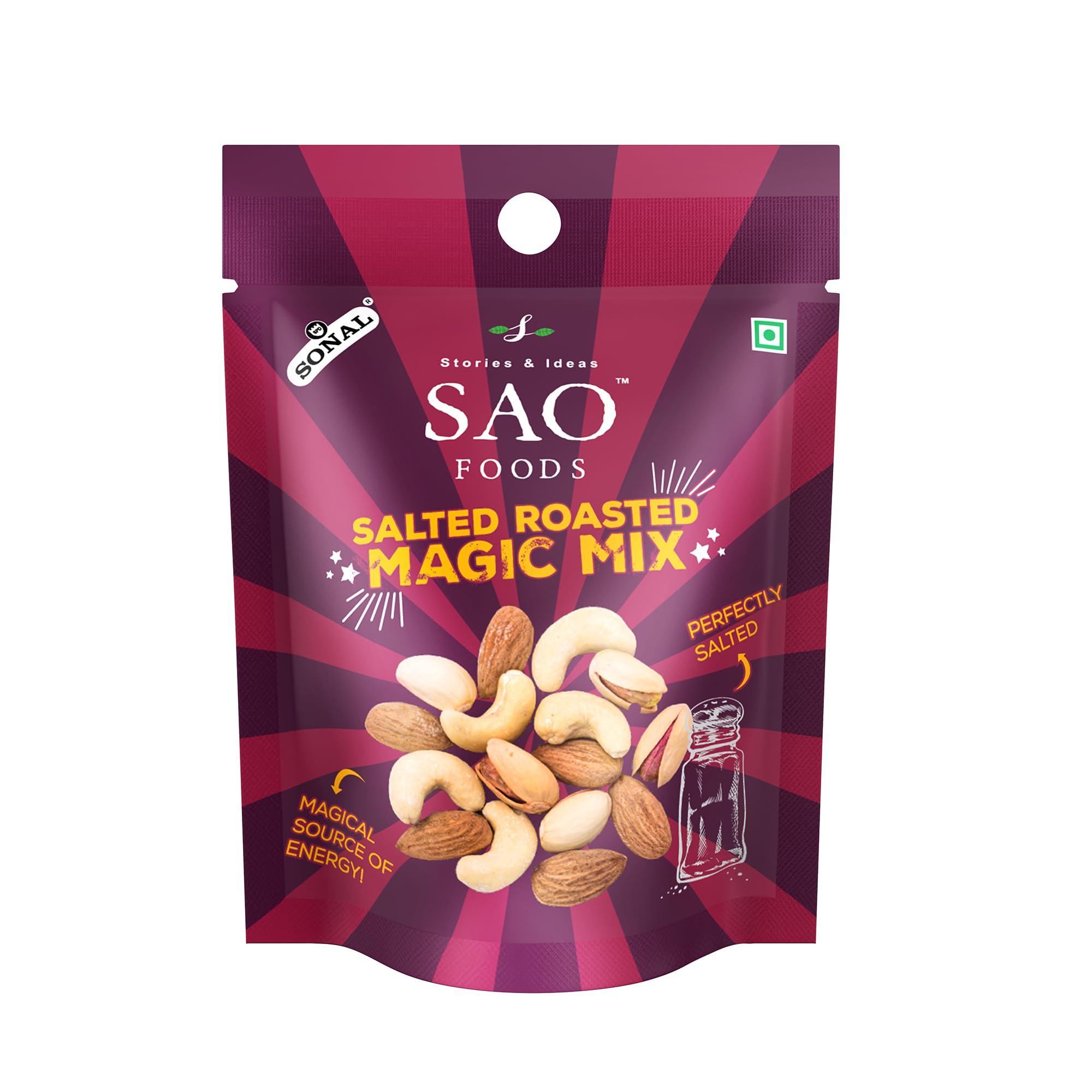 Stories & Ideas SAO Foods Stories & Ideas SAO Foods Roasted & Salted Assorted Dry Fruits Box Snacking Packs Of 12 Grm Each,Magic Mix: 8 Small Packs + Almonds: 4 Small Packs + Cashews: 4 Small Packs + Pistachios: 4 Small Packs