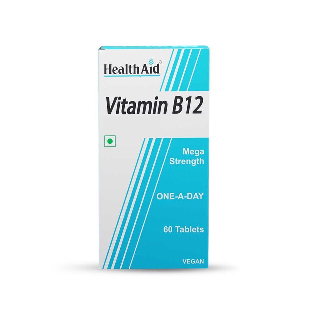 Health Aid HealthAid Vitamin B12 Supplement for Men & Women | helps reduce fatigue and helps improve blood circulation| Supports overall well-being - 120 Vegetarian Tablets