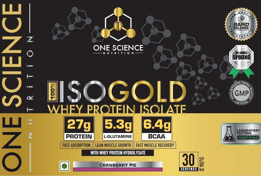 ONE SCIENCE NUTRITION One Science Nutrition (OSN) 100% Iso Gold Whey Protein 2lbs [Grass Fed Whey]- 27g Protein, 5.3g Glutamine, 6.4g BCAA - Cranberry Pie