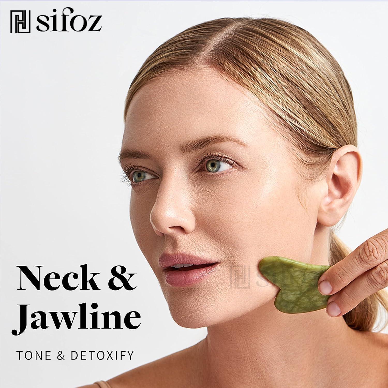 Sifoz Sifoz Jade Roller & Gua Sha Set Face Roller Anti-Aging Facial Roller Natural Green Jade Beauty Massager Tool Skin Care Tool for Face Neck Eye to Reduce Wrinkles and Relax Body Muscles