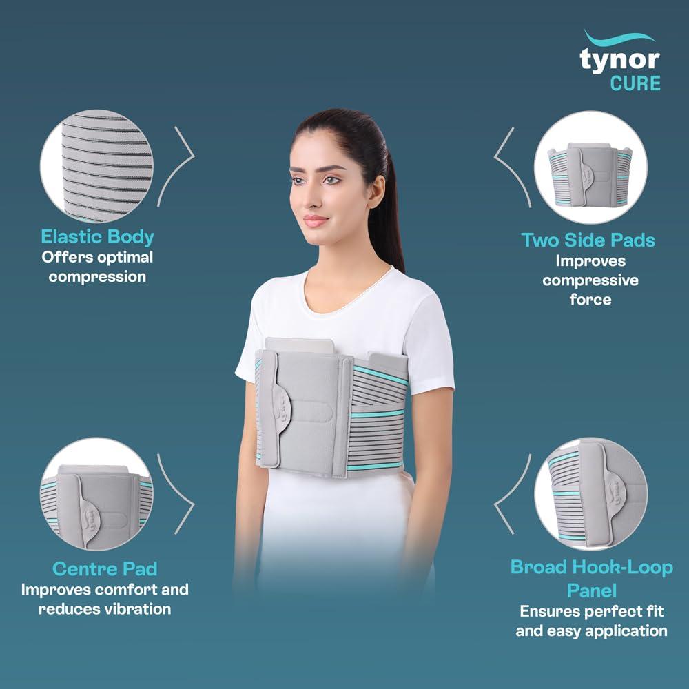 TYNOR Tynor Chest Binder, for Post-Surgery Recovery | Breathable Compression Support for Chest Support and Rib Injuries | Brace for Men & Women, Pack of 1 (Grey, XXL)