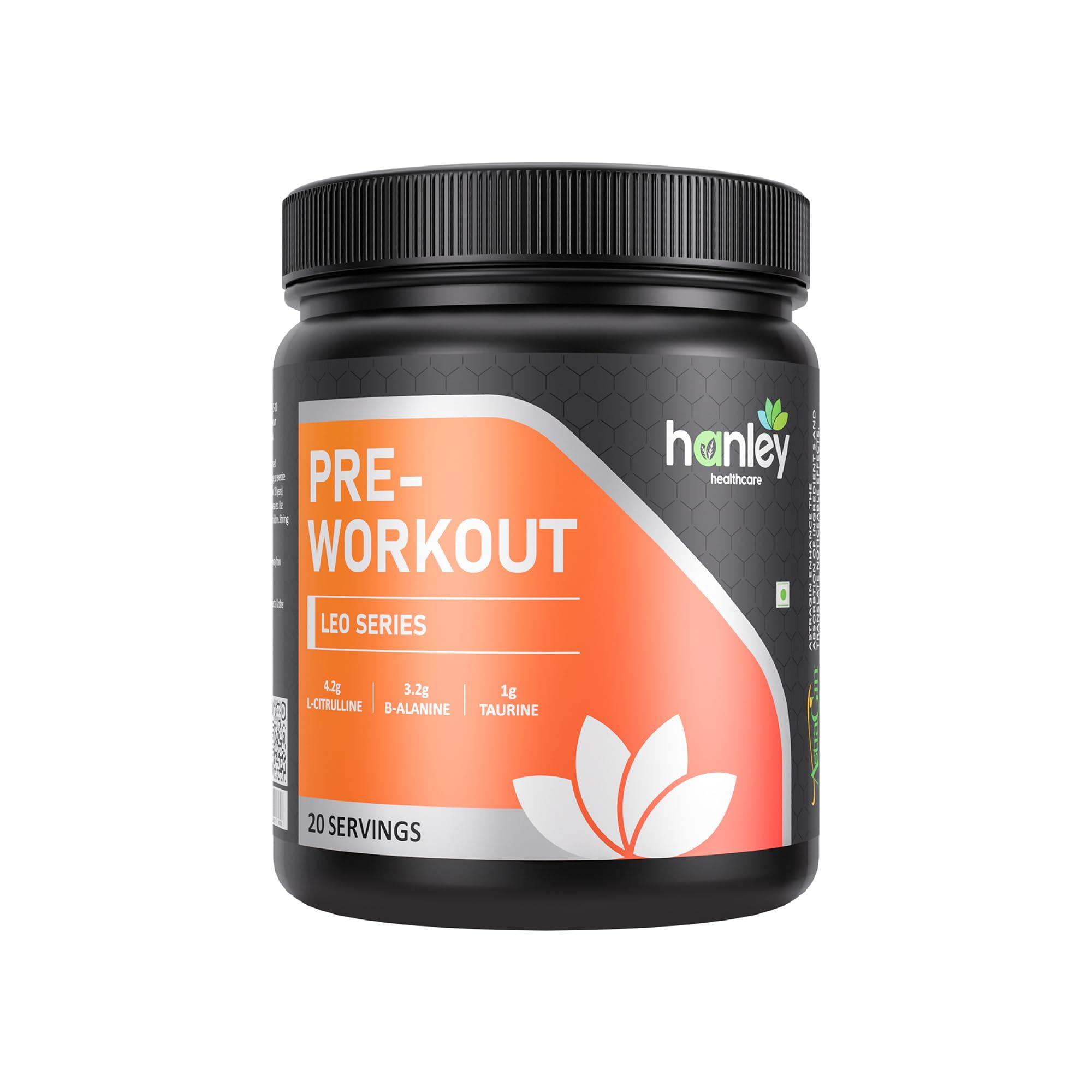 Hanley Healthcare Hanley Leo Pre-Workout with Astragin - Pre Workout Supplement for Men - Orange Flavor (20 Servings, 300g)