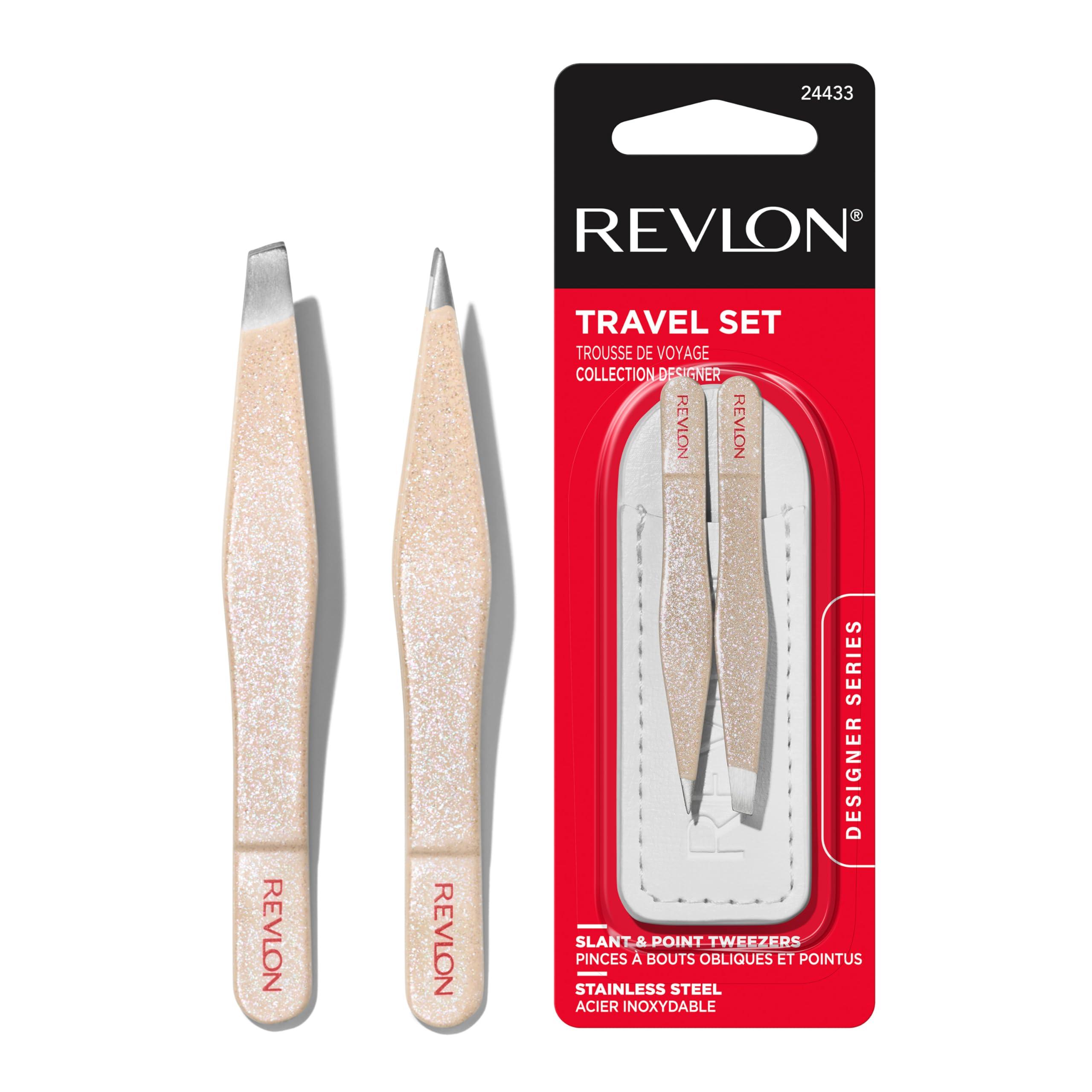 REVLON Revlon Designer Series Mini Tweezer Set, Hair Removal Tool Kit with Mini Slant-tip and Point Tip Tweezers, Portable and Easy to Use Made with Long Lasting Stainless Steel, 1 Count