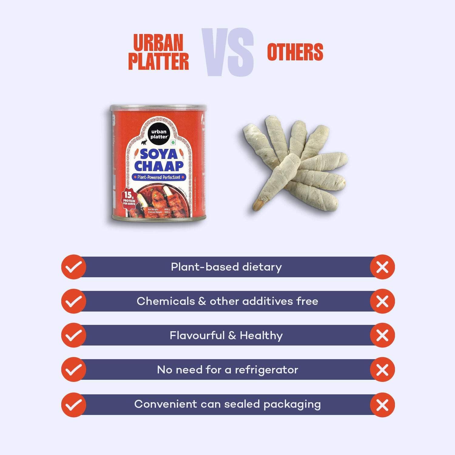 urban platter Urban Platter SOYA Chaap in Brine, 800g (Pack of 2)(Canned | Chunks on Stick | Drained Weight - 500g, Rich in Plant Protein| Soy Chap)