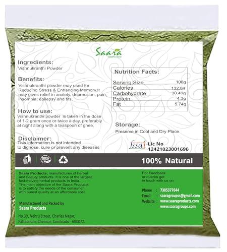 SAARA Saara HERBAL FRESH Vishnukranthi Powder, 300g, Shankhapushpi, Vishnukrantha, Morning Glory, Sankaholi Powder, (pack of 3x 100g)