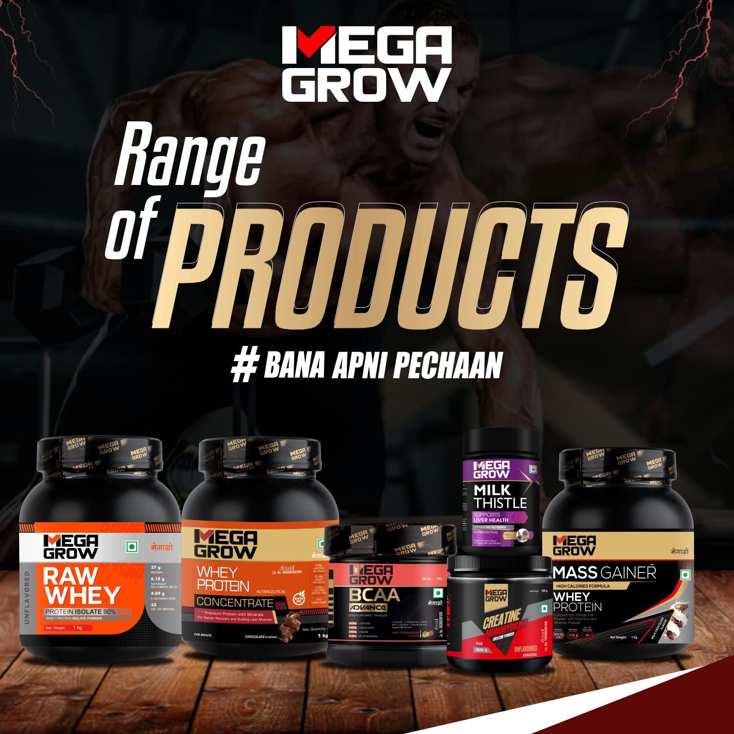 MEGAGROW Megagrow Mass Gainer 1kg Banana Flavor High Calorie Whey Protein Powder for Muscle Growth & Muscle Buidling Pre/Post Workout Supplement for Men & Women - Total 10 Servings