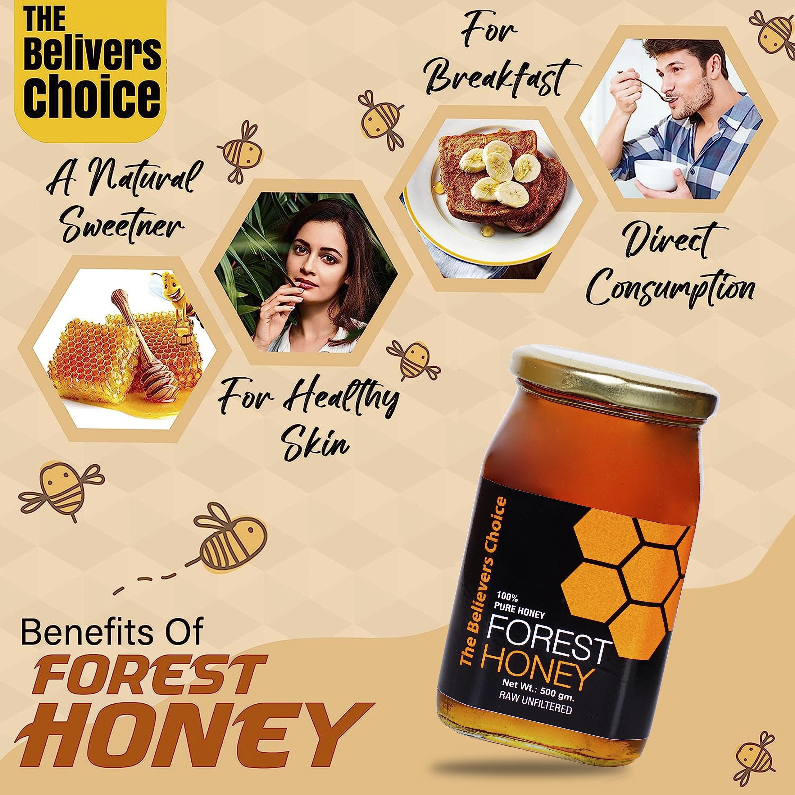 The Believers Choice The Believers Choice Raw Organic Forest Honey, Wild, Unprocessed, Unheated, Non Pasteurized, Original Honey 100% Pure and Natural, Collected from Deep Forest , 500 Gram jar
