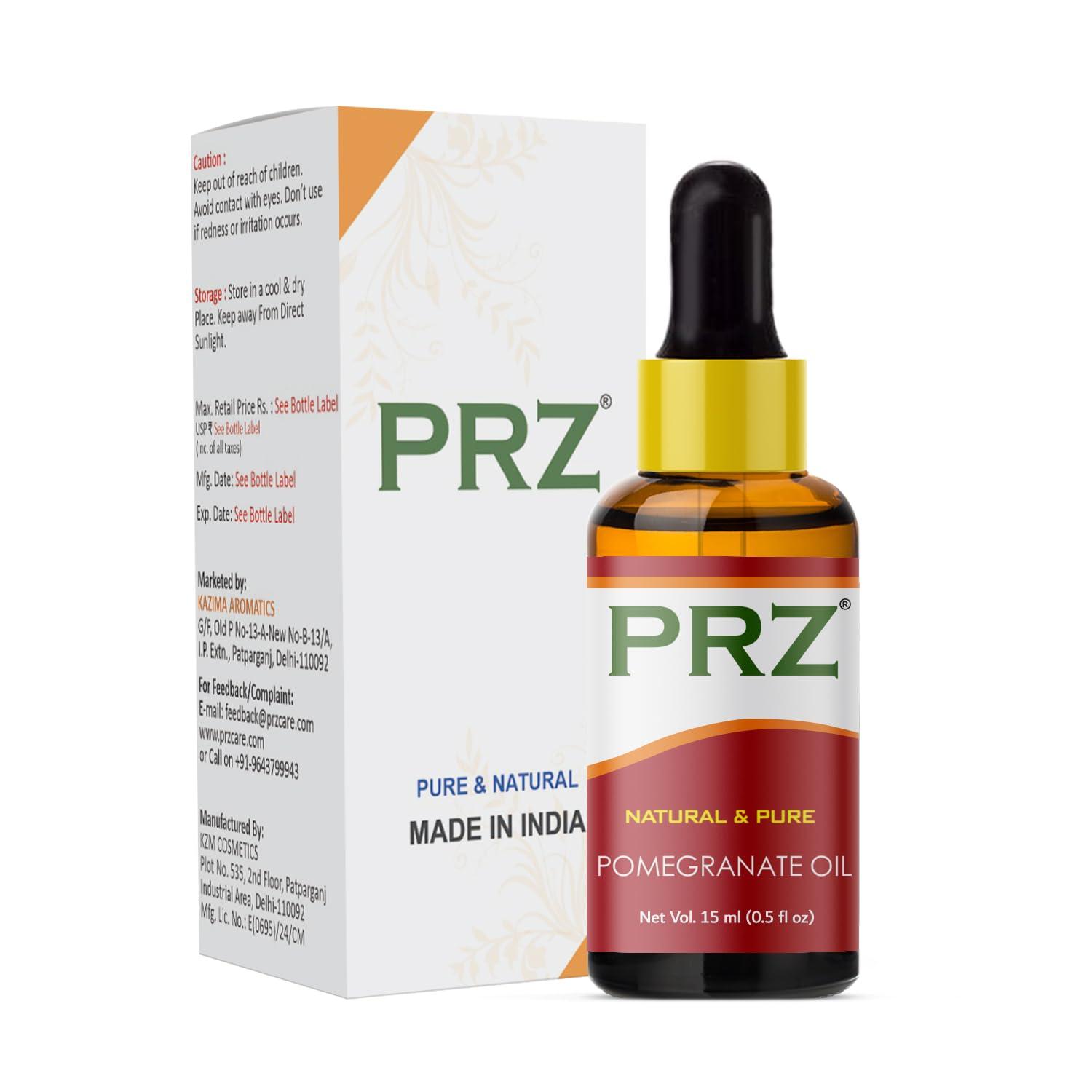 PRZ PRZ Pomegranate Seed Cold Pressed Carrier Oil - Pure Natural & Therapeutic Grade Oil for Aromatherapy Body Massage, Skin Care & Hair Care, 15 ml