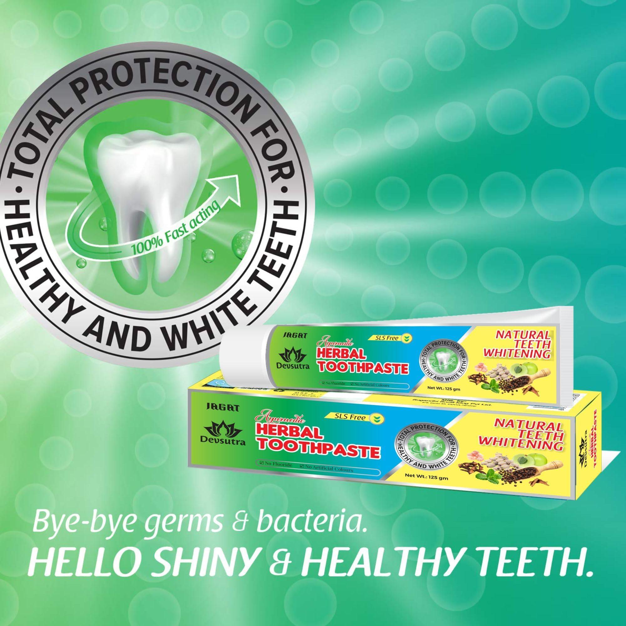 JAGAT Jagat Devsutra Dr. Recommended Ayurvedic HERBAL Fresh Mint Flavour Toothpaste Combo Pack Offer - 100% Natural Teeth Whitening Formula with No Fluoride & No Artificial Colours - Pack of 4 (100g X 4)