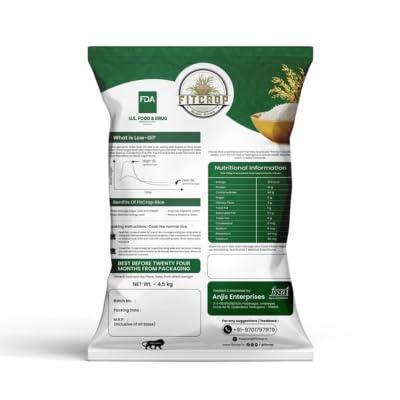 FITCROP Low GI Rice | Diabetic Friendly White Rice | US FDA Registered | Clinically Certified Low GI | Patented Technology | Natural & Pesticide Free | Dietician Recommended 4.5Kg (PACK OF 4) | Certified Organic & Naturally Gluten-Free