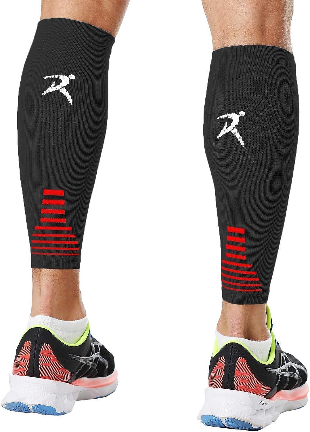 Leosportz Leosportz Calf Support Shin Brace Support - Shin Splints Compression Sleeves for Men & Women | Leg Compression for Sports Gym Running Cycling Jogging Workout Pain Relief Injury (XL, Red-Black)